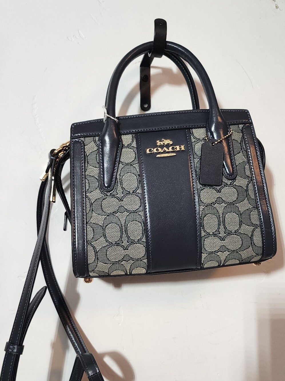 Coach Mini Satchel in Black Jacquard and Black Leather